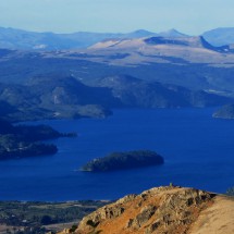 Lake lago Moquehue with Volcan Batea Mahuida in the background
